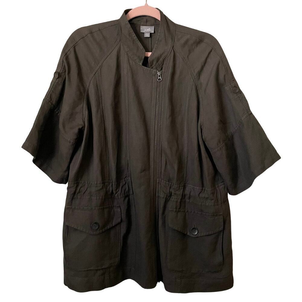 J. Jill Jacket Womens Medium Brown Linen Full Zip Lagenlook Minimalist Preppy